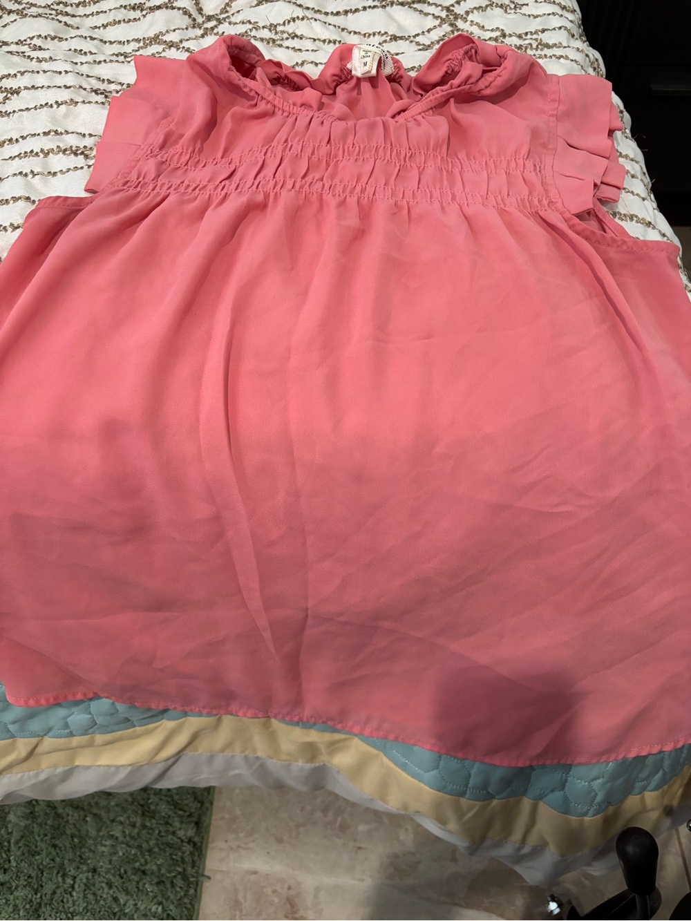 Women's Coral Pink Ruffle-Neck Sleeveless Blouse